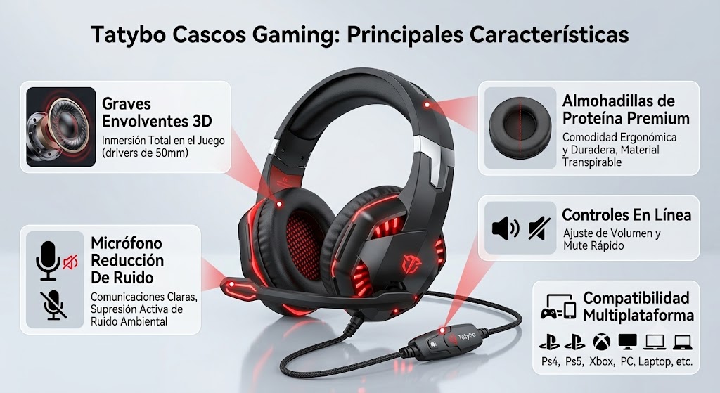Tatybo Cascos Gaming, Auriculares Gaming - Imagen 4