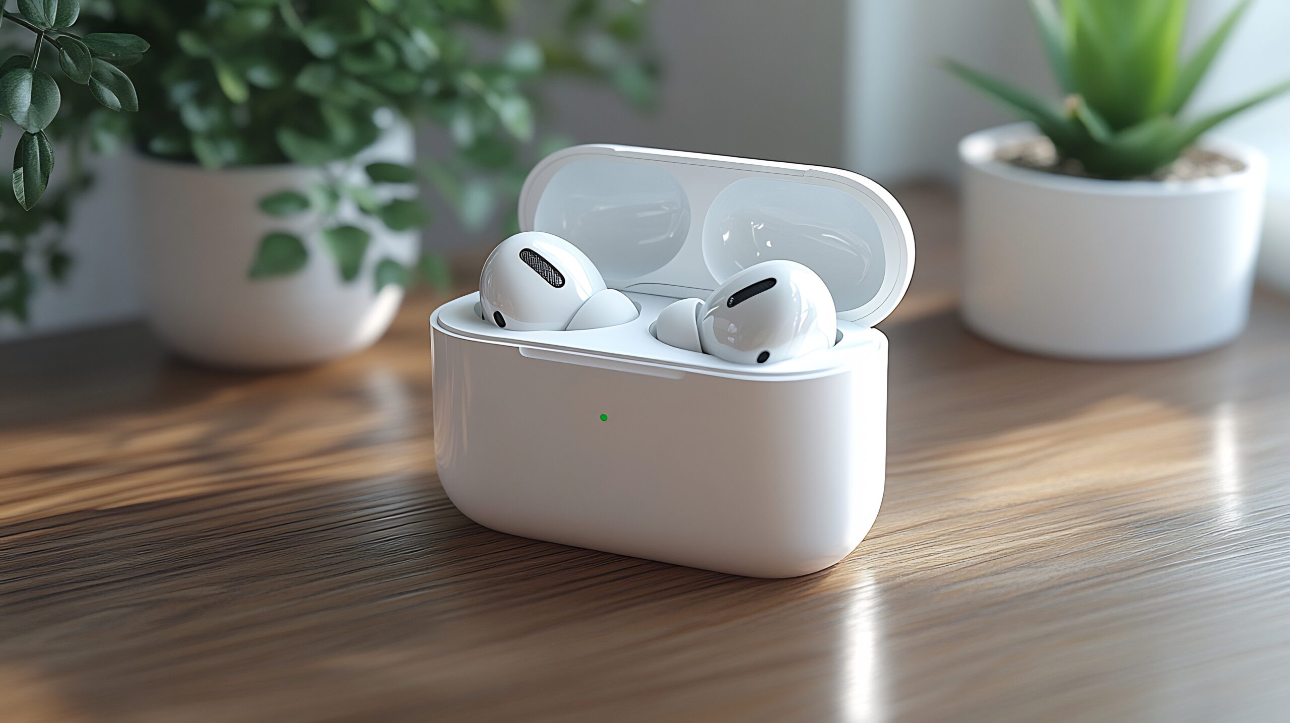 Estuche de auriculares inalámbricos in-ear y cascos de diadema sobre mesa