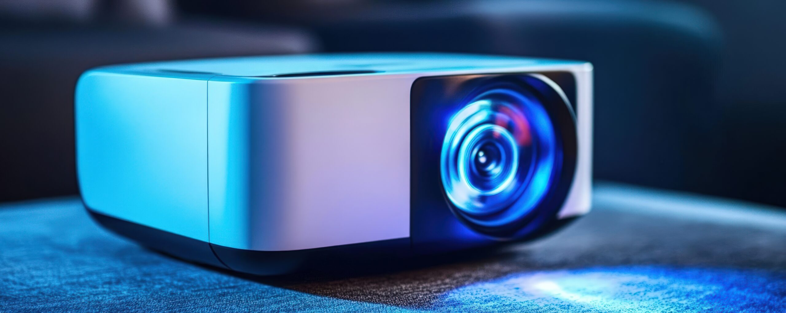 modern projector in blue light: home theater device