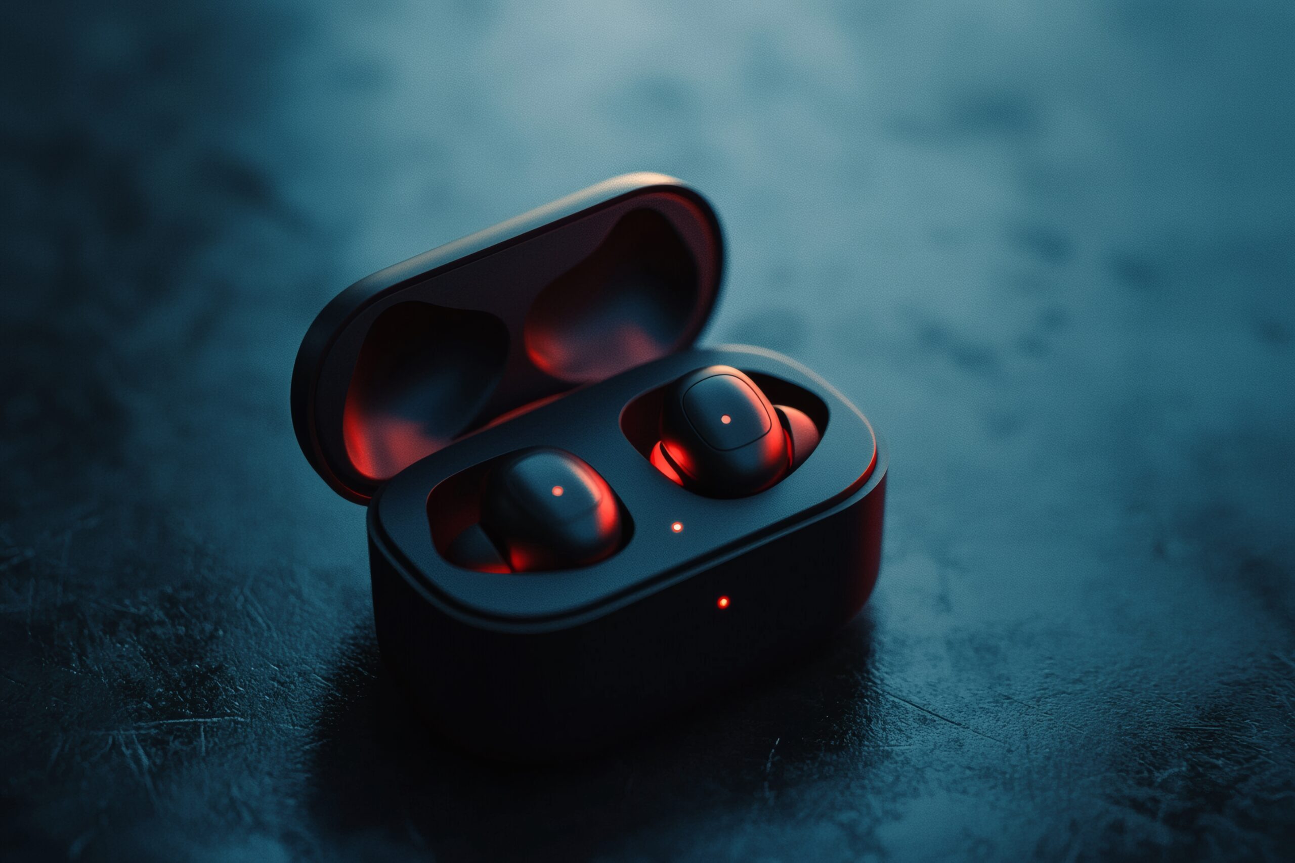 stylish wireless earbuds in a sleek case generative ai