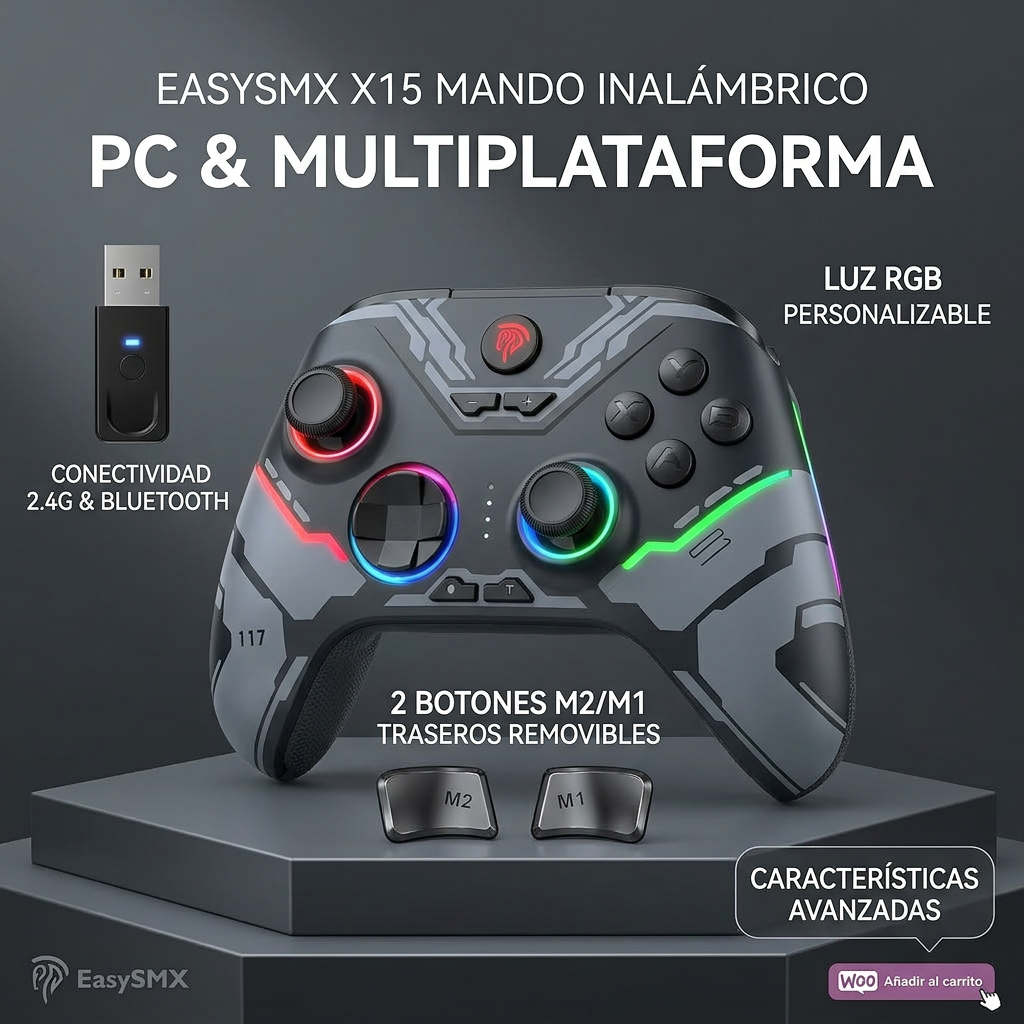 easysmx x15 mando pc inalámbrico con luz rgb